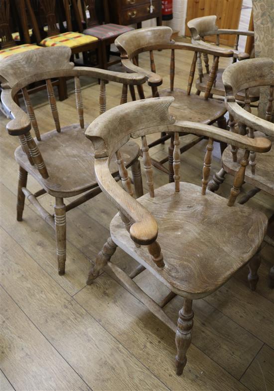Five Victorian elm and beech smokers bow chairs